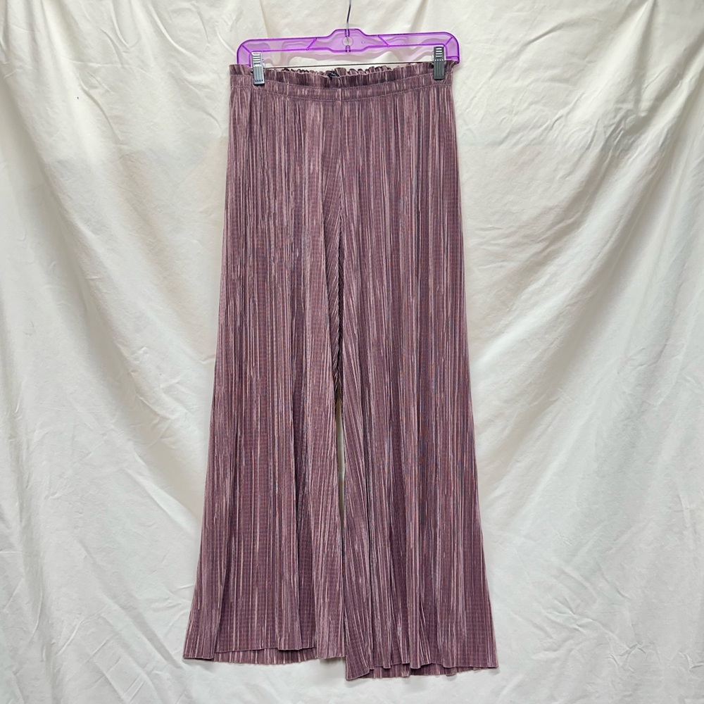 Zara Purple Wide Leg Micro Pleated High Waist Pants Size Large